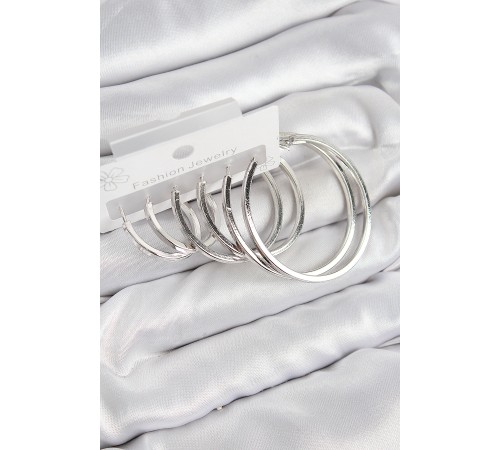Pirinç Halka Model Gümüş Renk Kadın Set Küpe - TJ-BKP11050