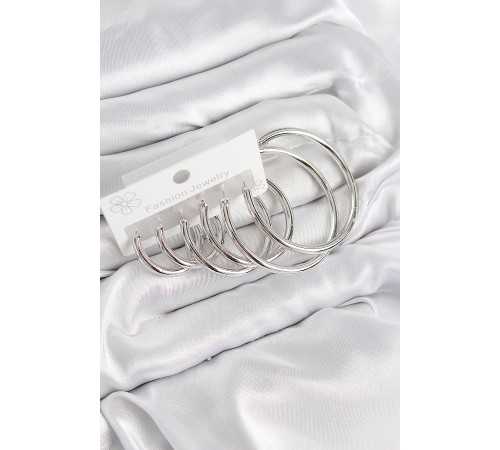 Pirinç Halka Model Gümüş Renk Kadın Set Küpe - TJ-BKP11052