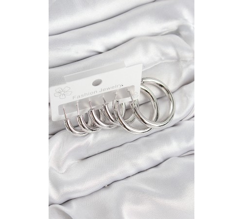 Pirinç Halka Model Gümüş Renk Kadın Set Küpe - TJ-BKP11056