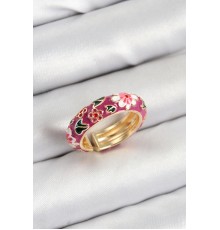 Pirinç Fuşya Mineli Çiçek Motifli Gold Renk Ayarlanabilir Kadın Yüzük - TJ-BYK3807