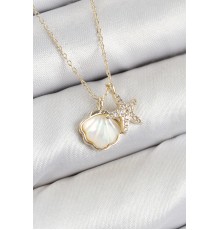 Pirinç Zirkon Taşlı İstiridye Ve Deniz Yıldızı Model Gold Renk Kadın Kolye - TJ-BKO10410