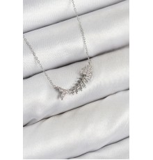 Pirinç Zirkon Taşlı Balık Kılçığı Model Gümüş Renk Kadın Kolye - TJ-BKO10413