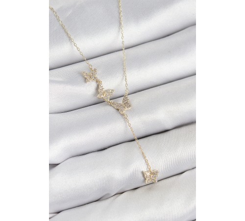 Pirinç Zirkon Taşlı Model Gold Renk Kadın Kolye - TJ-BKO10414