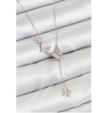 Pirinç Zirkon Taşlı Model Gümüş Renk Kadın Kolye - TJ-BKO10415