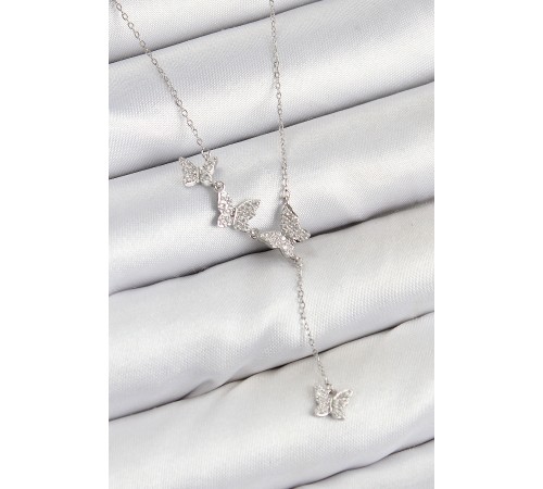 Pirinç Zirkon Taşlı Model Gümüş Renk Kadın Kolye - TJ-BKO10415