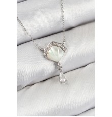 Pirinç Zirkon Taşlı İstiridye Model Gümüş Renk Kadın Kolye - TJ-BKO10417