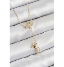 Pirinç Zirkon Taşlı Sallantılı Ayıcıklı Yıldız Model Gold Renk Kadın Kolye - TJ-BKO10418