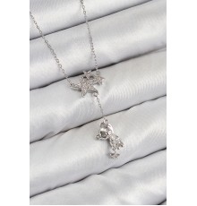 Pirinç Zirkon Taşlı Sallantılı Ayıcıklı Yıldız Model Gümüş Renk Kadın Kolye - TJ-BKO10419