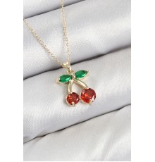 Pirinç Zirkon Taşlı Kiraz Model Gold Renk Kadın Kolye - TJ-BKO10420
