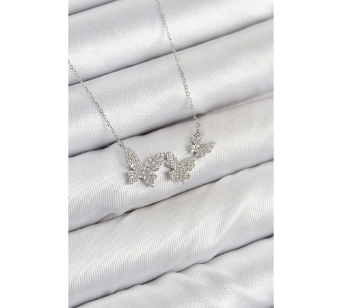 Pirinç Zirkon Taşlı Model Gümüş Renk Kadın Kolye - TJ-BKO10425