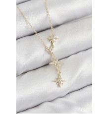 Pirinç Zirkon Taşlı Kutup Yıldızı Model Gold Renk Kadın Kolye - TJ-BKO10426