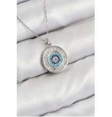 Pirinç Zirkon Taşlı Su Yolu Nazar Model Gümüş Renk Kadın Kolye - TJ-BKO10429