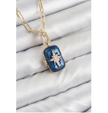 Pirinç Zirkon Taşlı Açılabilir Kutup Yıldızı Model Gold Renk Kadın Kolye - TJ-BKO10430