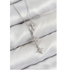 Pirinç Zirkon Taşlı Kutup Yıldızı Model Gümüş Renk Kadın Kolye - TJ-BKO10427