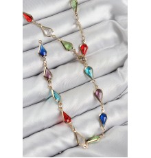 Pirinç Renkli Zirkon Taşlı Damla Model Gold Renk Kadın Y Kolye - TJ-BKO10437