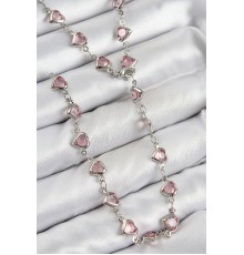 Pirinç Pembe Zirkon Taşlı Kalp Model Gümüş Renk Kadın Y Kolye - TJ-BKO10438