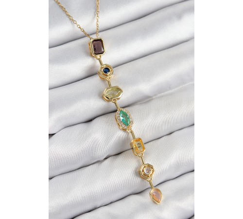 Pirinç Renkli Zirkon Taşlı Model Gold Renk Kadın Y Kolye - TJ-BKO10439