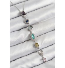 Pirinç Renkli Zirkon Taşlı Model Gümüş Renk Kadın Y Kolye - TJ-BKO10440