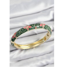 Mineli Pirinç Yeşil Çiçek Motifli Gold Kadın Kelepçe - TJ-BB7634