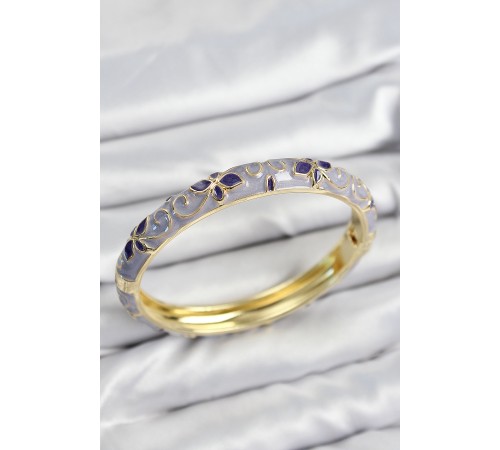 Mineli Pirinç Mor Çiçek Motifli Gold Kadın Kelepçe - TJ-BB7635