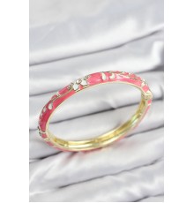 Mineli Pirinç Zirkon Taşlı Pembe Çiçek Motifli Gold Kadın Kelepçe - TJ-BB7638