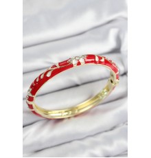 Mineli Pirinç Zirkon Taşlı Kırmızı Çiçek Motifli Gold Kadın Kelepçe - TJ-BB7640