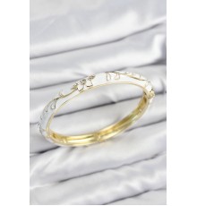 Mineli Pirinç Zirkon Taşlı Beyaz Çiçek Motifli Gold Kadın Kelepçe - TJ-BB7641