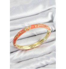 Mineli Pirinç Zirkon Taşlı Turuncu Çiçek Motifli Gold Kadın Kelepçe - TJ-BB7642