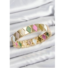 Pirinç Baklava Desenli Asorti Gold Renk Lastikli Kadın Bileklik - TJ-BB7644