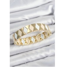 Pirinç Baklava Desenli Krem Beyaz Gold Renk Lastikli Kadın Bileklik - TJ-BB7645