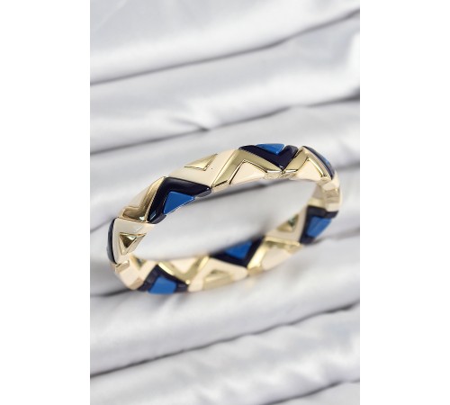 Pirinç Zikzak Desenli Lacivert Krem Siyah Gold Renk Lastikli Kadın Bileklik - TJ-BB7646