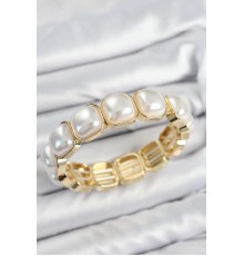 Pirinç Kare İnci Model Gold Renk Lastikli Kadın Bileklik - TJ-BB7647