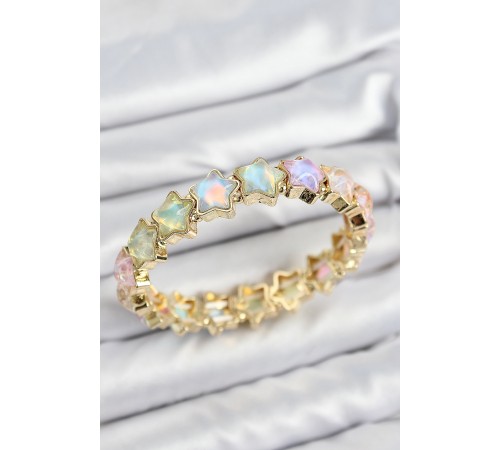 Pirinç Hologram Yıldız Model Gold Renk Lastikli Kadın Bileklik - TJ-BB7649