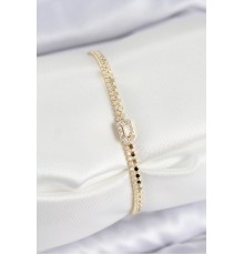 Pirinç Zirkon Taşlı Ezme Zincirli Baget Model Gold Renk Kadın Bilekilk - TJ-BB7653