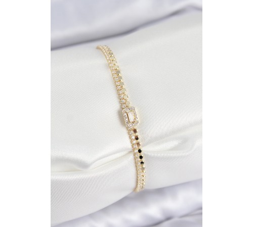 Pirinç Zirkon Taşlı Ezme Zincirli Baget Model Gold Renk Kadın Bilekilk - TJ-BB7653