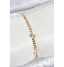 Pirinç Zirkon Taşlı Ezme Zincirli Kalp Model Gold Renk Kadın Bilekilk - TJ-BB7654