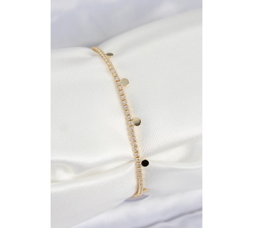 Pirinç Zirkon Taşlı Ezme Zincirli Sıralı Model Gold Renk Kadın Bilekilk - TJ-BB7655