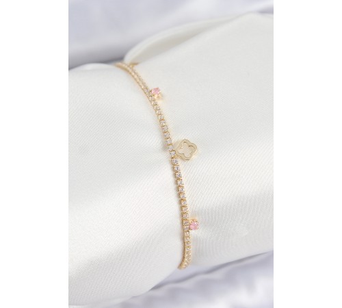 Pirinç Zirkon Taşlı Yonca Model Gold Renk Kadın Bilekilk - TJ-BB7656