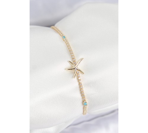 Pirinç Zirkon Taşlı Deniz Yıldızı Model Gold Renk Kadın Bilekilk - TJ-BB7657