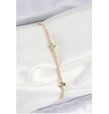 Pirinç Zirkon Taşlı Yonca Model Gold Renk Kadın Bilekilk - TJ-BB7659