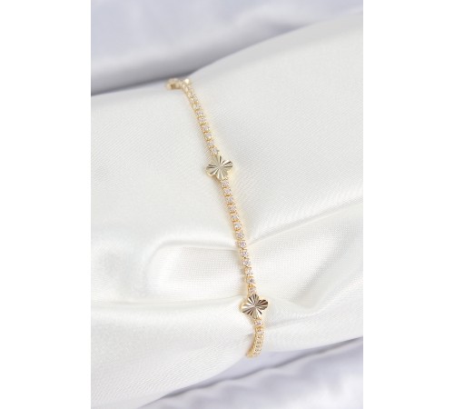 Pirinç Zirkon Taşlı Yonca Model Gold Renk Kadın Bilekilk - TJ-BB7659