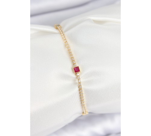 Pirinç Zirkon Taşlı Kare Model Gold Renk Kadın Bilekilk - TJ-BB7660