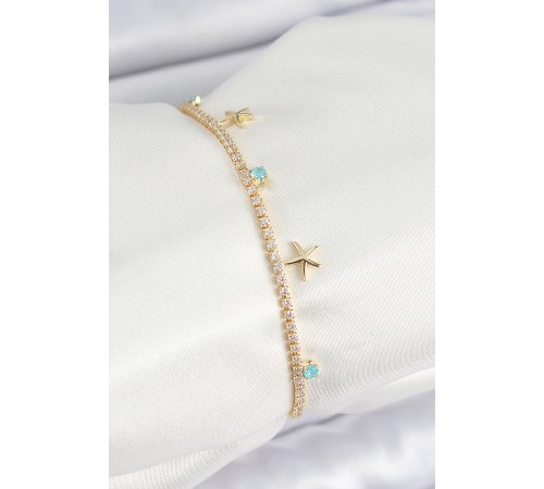 Pirinç Zirkon Taşlı Deniz Yıldızı Model Gold Renk Kadın Bilekilk - TJ-BB7662