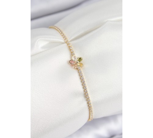 Pirinç Zirkon Taşlı Papatya Model Gold Renk Kadın Bilekilk - TJ-BB7663