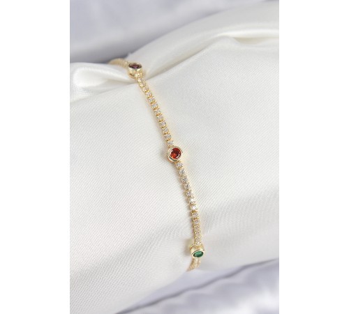 Pirinç Zirkon Taşlı Asorti Model Gold Renk Kadın Bilekilk - TJ-BB7664