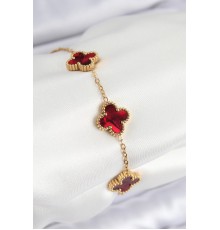 316L Çelik Sedefli Kırmızı Gold Renk Yonca Kadın Bileklik - TJ-BB7666