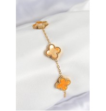 316L Çelik Sedefli Turuncu Gold Renk Yonca Kadın Bileklik - TJ-BB7668