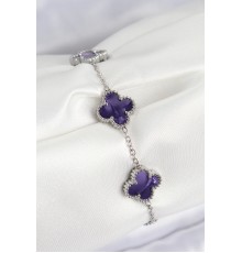 316L Çelik Sedefli Mor Gümüş Renk Yonca Kadın Bileklik - TJ-BB7674