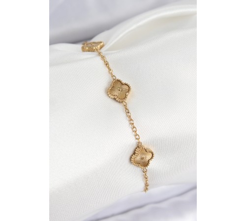 316L Çelik Gold Renk Yonca Kadın Bileklik - TJ-BB7675