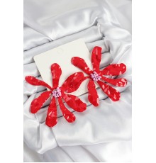 Pirinç Büyük Kırmızı Çiçek Model Kadın Küpe - TJ-BKP11058